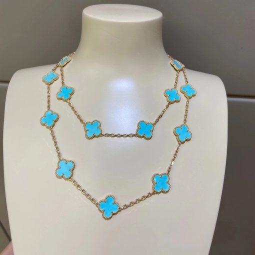 Van Cleef Arpels Vintage Alhambra Long Necklace with 20 Turquoise