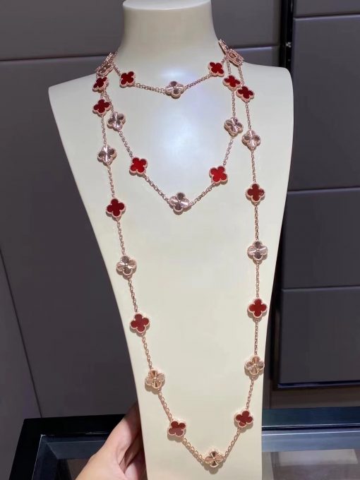 Van Cleef Arpels Vintage Alhambra Long Necklace, 20 Motifs Rose gold, Carnelian VCARP7RO00