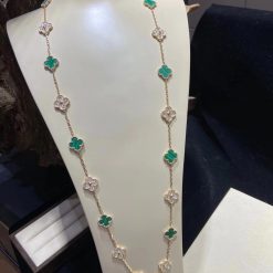 Van Cleef Arpels Vintage Alhambra Long Necklace, 20 Motifs Yellow gold, Diamond, Malachite VCARO7GP00