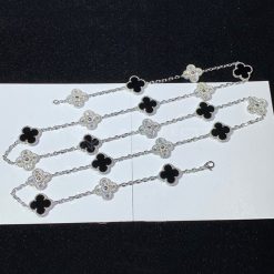 Van Cleef Arpels Vintage Alhambra Long Necklace, 20 Motifs White gold, Diamond, Onyx VCARP2R800