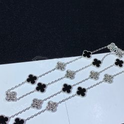 Van Cleef Arpels Vintage Alhambra Long Necklace, 20 Motifs White gold, Diamond, Onyx VCARP2R800