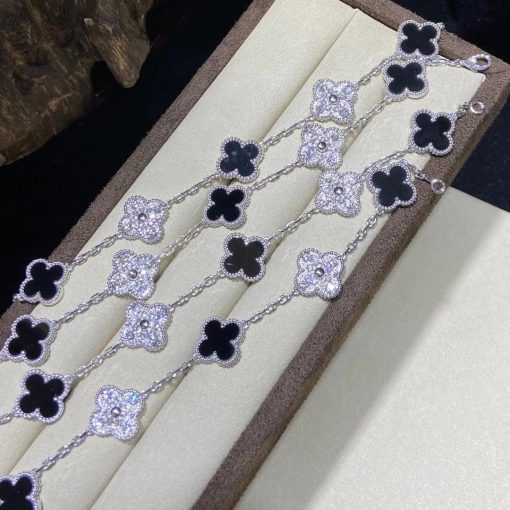 Van Cleef Arpels Vintage Alhambra Long Necklace, 20 Motifs White gold, Diamond, Onyx VCARP2R800