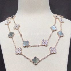 Van Cleef Arpels Vintage Alhambra Long Necklace, 20 Motifs Rose gold, Diamond, Mother-of-pearl VCARP2R000