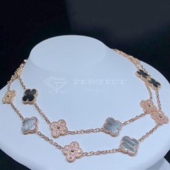 Van Cleef Arpels Vintage Alhambra Long Necklace, 20 Motifs Rose gold, Diamond, Mother-of-pearl VCARP2R000