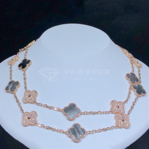 Van Cleef Arpels Vintage Alhambra Long Necklace, 20 Motifs Rose gold, Diamond, Mother-of-pearl VCARP2R000
