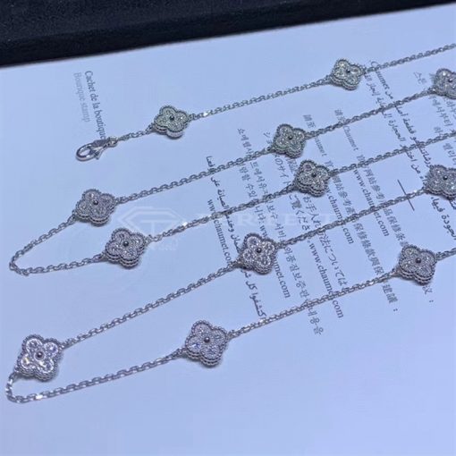 Van Cleef Arpels Sweet Alhambra Long Necklace, 16 Motifs White Gold, Diamond VCARO85A00