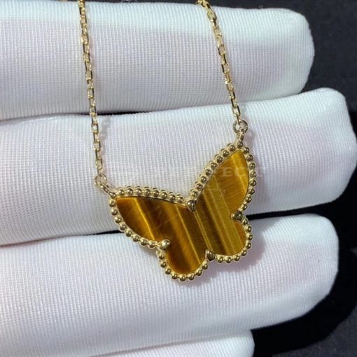 Van Cleef Arpels Lucky Alhambra Butterfly Pendant Yellow Gold, Tiger's Eye VCARD98500