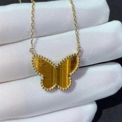 Van Cleef Arpels Lucky Alhambra Butterfly Pendant Yellow Gold, Tiger's Eye VCARD98500