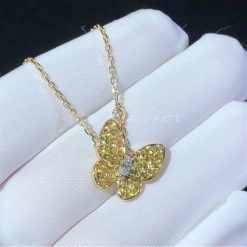 Van Cleef Arpels Two Butterfly Pendant Yellow Gold, Diamond, Sapphire VCARO3M300