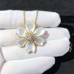 Van Cleef Arpels Rose De Noël Clip Pendant, Small Model Yellow Gold, Diamond, Mother-of-pearl VCARD30300