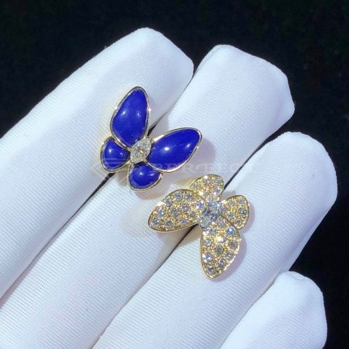 Van Cleef Arpels Two Butterfly Between The Finger Ring Yellow Gold Diamond Lapis Lazuli Vcarp3dn00 (2)