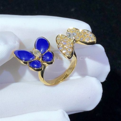 Van Cleef Arpels Two Butterfly Between the Finger Ring Yellow Gold, Diamond, Lapis Lazuli VCARP3DN00