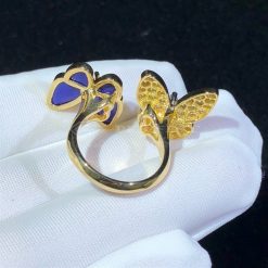 Van Cleef Arpels Two Butterfly Between the Finger Ring Yellow Gold, Diamond, Lapis Lazuli VCARP3DN00