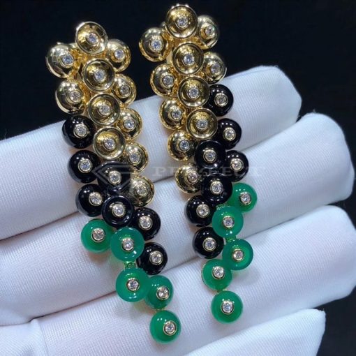 Van Cleef Arpels Bouton D'or Earrings Yellow Gold, Chrysoprase, Diamond, Onyx VCARO77200