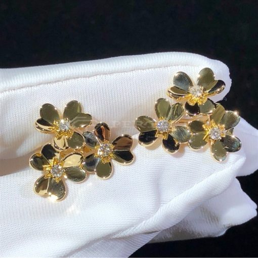 Van Cleef Arpels Frivole Earrings, 3 Flowers, Mini Model Yellow Gold, Diamond VCARP2DV00