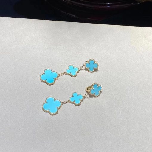 Van Cleef Arpels Magic Alhambra Earrings, 3 Motifs Turquoise