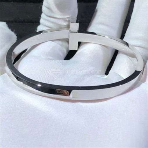 Tiffany T T1 Wide Hinged Bangle in White Gold