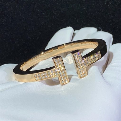 Tiffany T Pavé Diamond Square Bracelet in 18k Gold