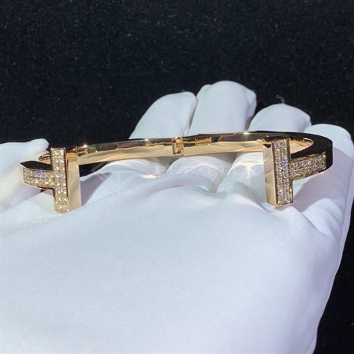 Tiffany T Pavé Diamond Square Bracelet in 18k Gold