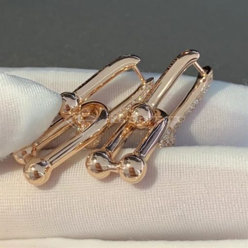 Tiffany Hardwear Link Earrings In 18k Rose Gold With Pave Diamonds (10)