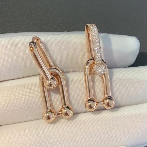 Tiffany Hardwear Link Earrings In 18k Rose Gold With Pave Diamonds (11)