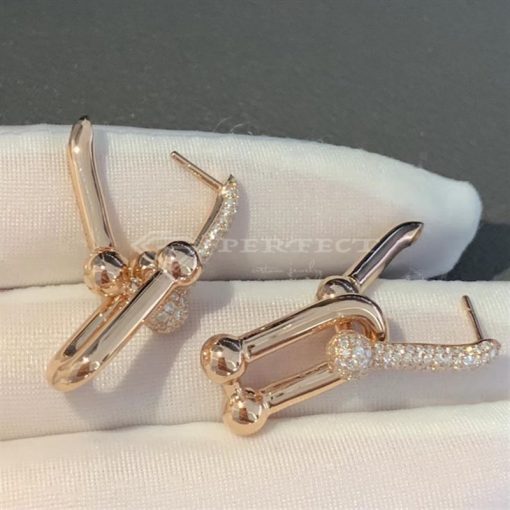 Tiffany Hardwear Link Earrings In 18k Rose Gold With Pave Diamonds (12)