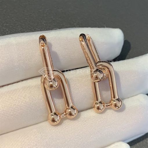 Tiffany Hardwear Link Earrings In 18k Rose Gold With Pave Diamonds (9)