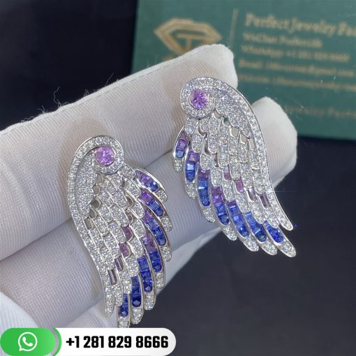 Garrard Wings Embrace Bird of Paradise Drop Earrings In 18ct White Gold with Diamonds and Sapphires