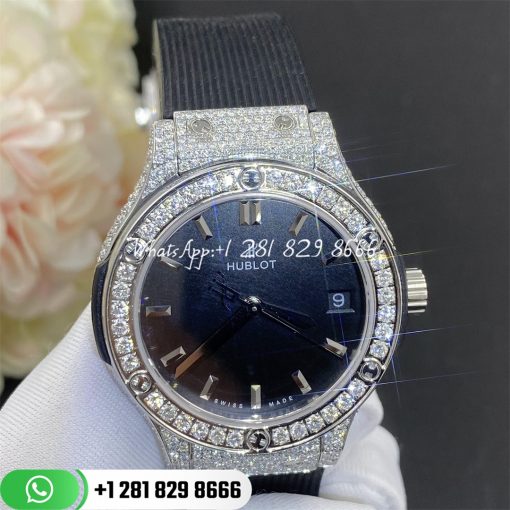 Hublot Classic Fusion Quartz Titanium Pave Diamonds 33mm Custom Watches Coral (2)