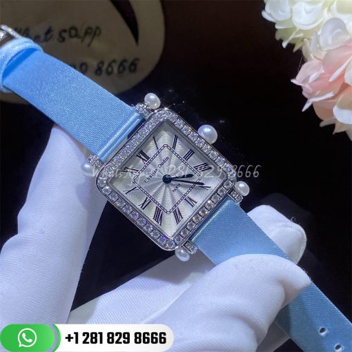 Charles Oudin Pansy Retro 24mm Medium 18 Karat White Gold Satin Pearl And Diamond Watch Custom Watches (1)