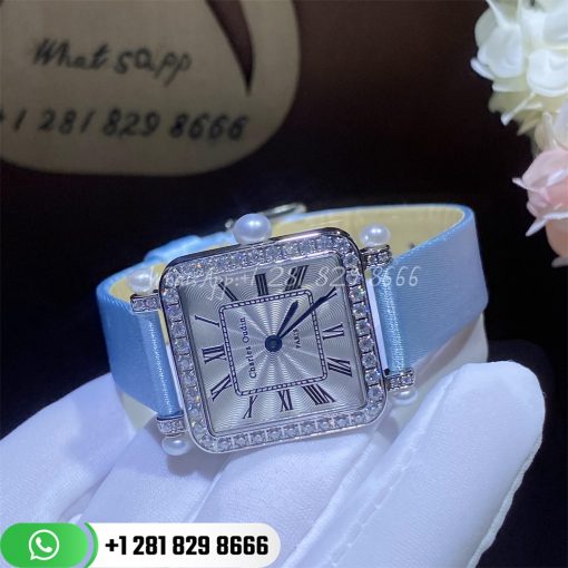 Charles Oudin Pansy Retro 24mm Medium 18 Karat White Gold Satin Pearl And Diamond Watch Custom Watches (6)