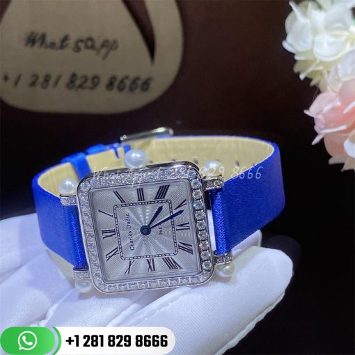 Charles Oudin Pansy Retro With Pearls Watch Medium 24mm Royal Blue Straps Custom Watches Coral (5)