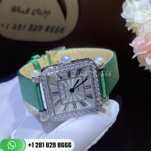 Charles Oudin Pansy Retro With Pearls Watch Medium 24mm Green Straps Custom Watches Coral (7)