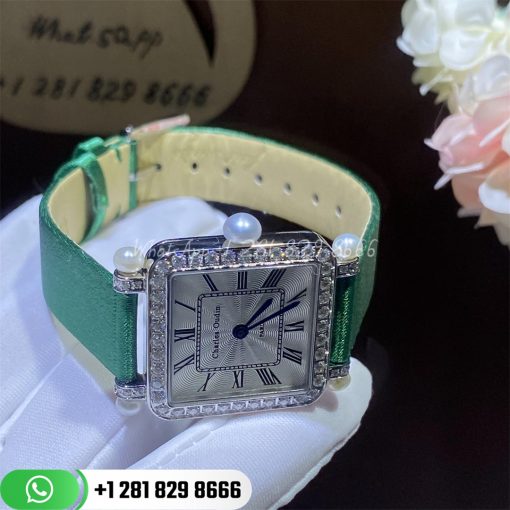 Charles Oudin Pansy Retro With Pearls Watch Medium 24mm Green Straps Custom Watches Coral (8)