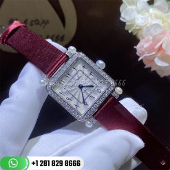 Charles Oudin Pansy Retro With Pearls Watch Medium 24mm Arabic Style Maroon Straps Custom Watches Coral (1)