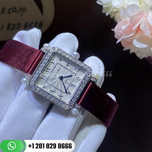 Charles Oudin Pansy Retro With Pearls Watch Medium 24mm Arabic Style Maroon Straps Custom Watches Coral (3)
