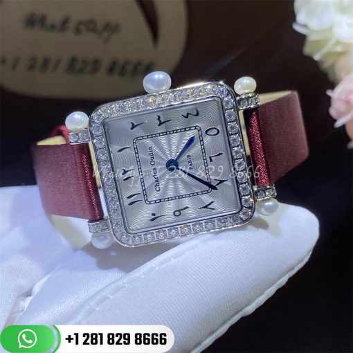 Charles Oudin Pansy Retro With Pearls Watch Medium 24mm Arabic Style Maroon Straps Custom Watches Coral (6)