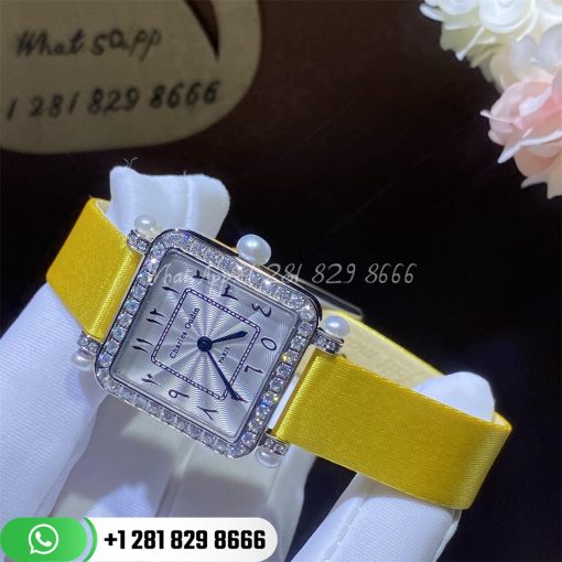 Charles Oudin Pansy Retro With Pearls Watch Medium 24mm Arabic Style Yellow Straps Custom Watches Coral (4)
