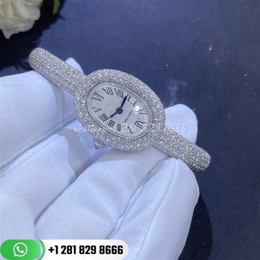Cartier Baignoire Mini Model Watch Mini Model Quartz Movement White Gold Diamonds Coral (1)