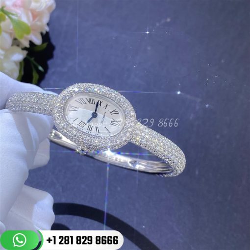 Cartier Baignoire Mini Model Watch Mini Model Quartz Movement White Gold Diamonds Coral (2)