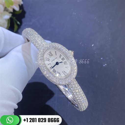Cartier Baignoire Mini Model Watch Mini Model Quartz Movement White Gold Diamonds Coral (5)